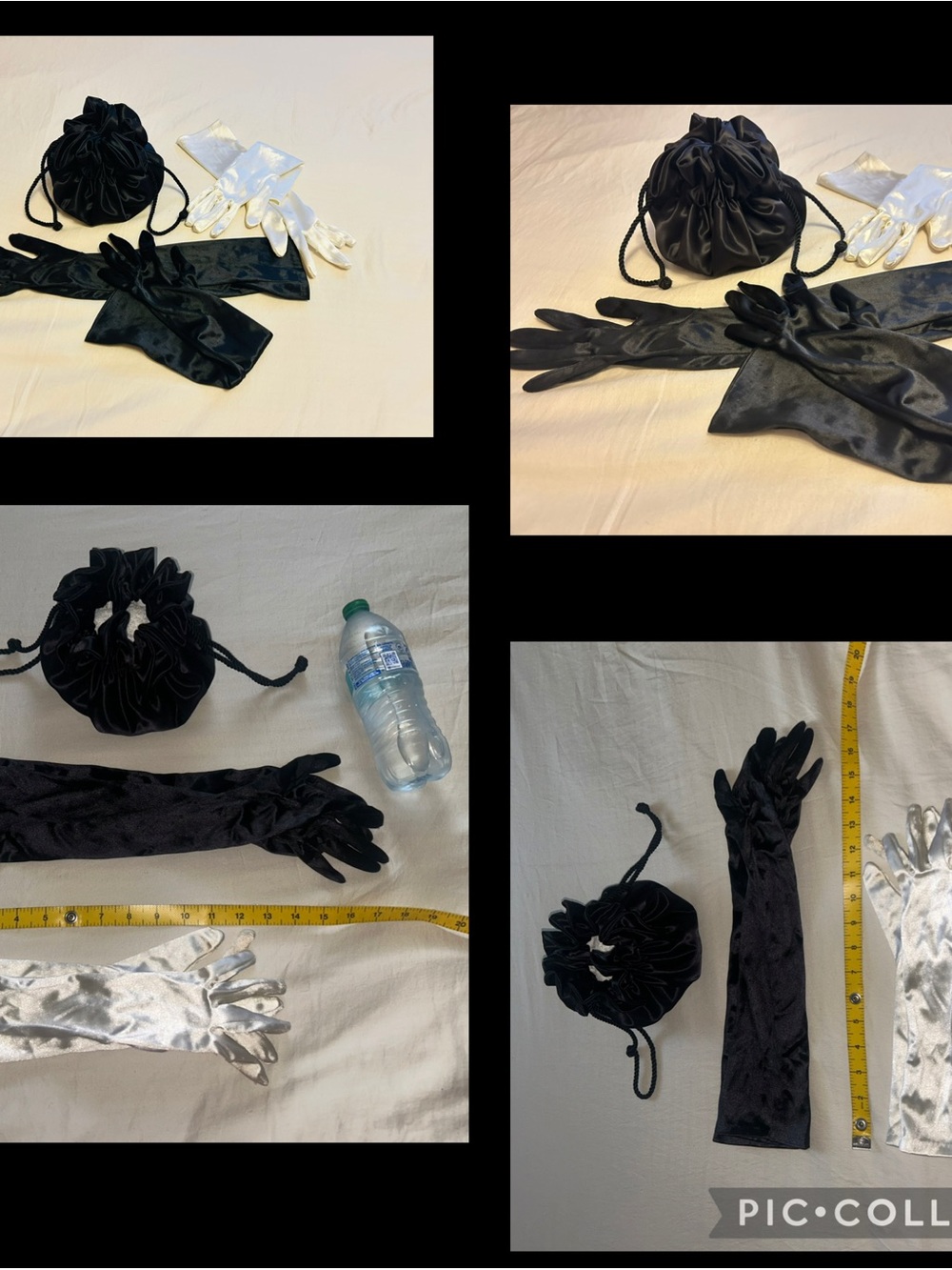 Black Satin Evening Drawstring Pouch W/ Two Elegant Evening Gloves - Picture 7 of 15
